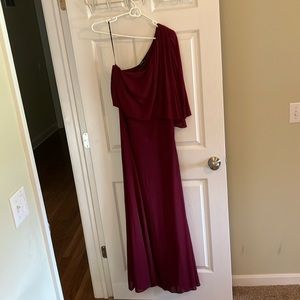 EShakti one-shoulder gown in Burgundy. Size 8-10